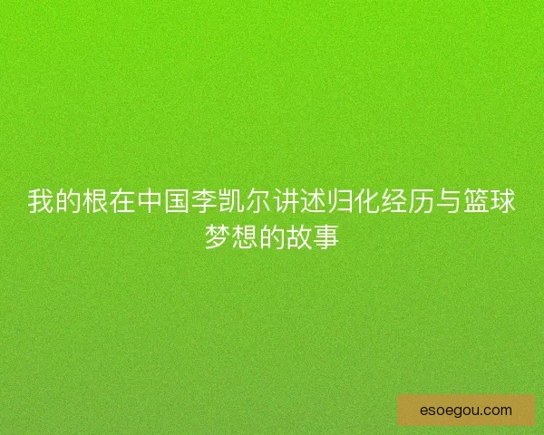 我的根在中国李凯尔讲述归化经历与篮球梦想的故事