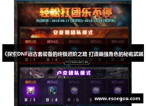 《探索DNF远古套装备的终极进阶之路 打造最强角色的秘密武器》